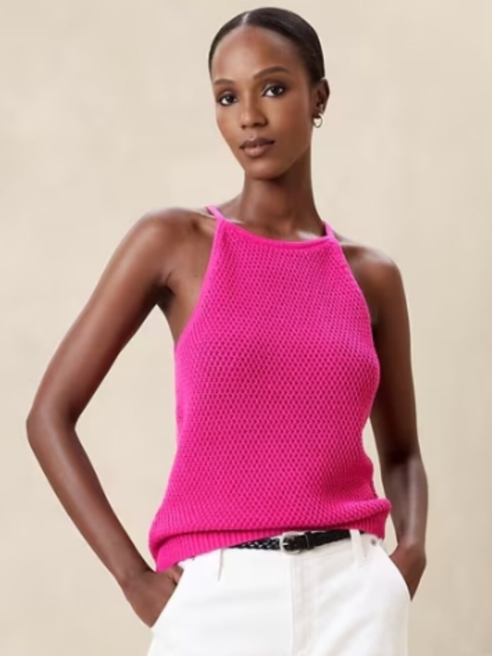 Banana Republic Factory Outlet Open Knit Blouse Size Medium Hot Pink Sleeveless